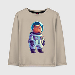 Лонгслив хлопковый детский Капибара бравый космонавт, цвет: миндальный