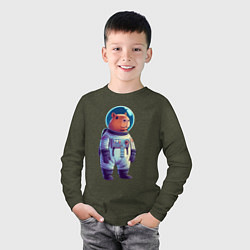 Лонгслив хлопковый детский Капибара бравый космонавт, цвет: меланж-хаки — фото 2