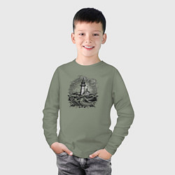 Лонгслив хлопковый детский Море и маяк, цвет: авокадо — фото 2