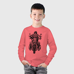 Лонгслив хлопковый детский Старый бородатый байкер, цвет: коралловый — фото 2