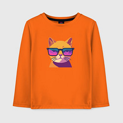 Лонгслив хлопковый детский Кот в стильных очках, цвет: оранжевый