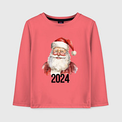 Лонгслив хлопковый детский Санта в очках 2024, цвет: коралловый