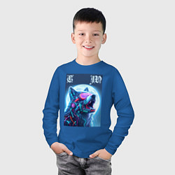 Лонгслив хлопковый детский Cyber wolf - ai art, цвет: синий — фото 2