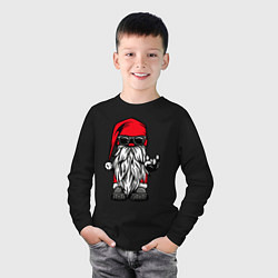 Лонгслив хлопковый детский Санта Клаус - гном, цвет: черный — фото 2