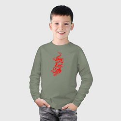 Лонгслив хлопковый детский Японский красный дракон, цвет: авокадо — фото 2