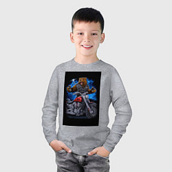 Лонгслив хлопковый детский Медведь байкер с мотоциклом, цвет: меланж — фото 2