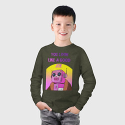 Лонгслив хлопковый детский Винтажный робот Кей, цвет: меланж-хаки — фото 2