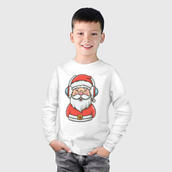 Лонгслив хлопковый детский Дед Мороз в наушниках, цвет: белый — фото 2