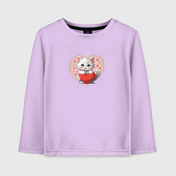Лонгслив хлопковый детский Мультяшный котенок и сердечко, цвет: лаванда