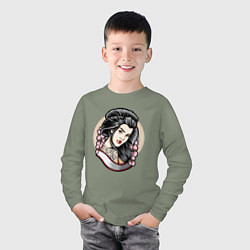 Лонгслив хлопковый детский Девушка с татуировкой дракона, цвет: авокадо — фото 2