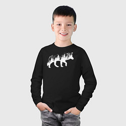Лонгслив хлопковый детский Силуэт тайги в волке, цвет: черный — фото 2