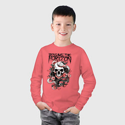 Лонгслив хлопковый детский Bring Me the Horizon - A skull with roses, цвет: коралловый — фото 2