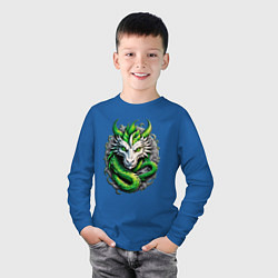 Лонгслив хлопковый детский Зеленый дракон символ 2024 года, цвет: синий — фото 2
