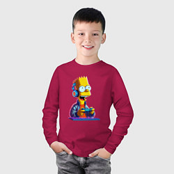 Лонгслив хлопковый детский Bart is an avid gamer, цвет: маджента — фото 2
