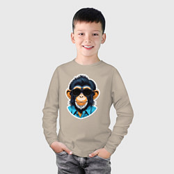 Лонгслив хлопковый детский Портрет обезьяны в темных очках, цвет: миндальный — фото 2