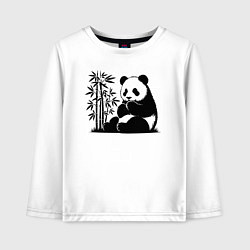 Детский лонгслив Сидящая чёрная панда рядом с бамбуком