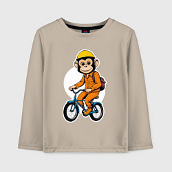 Лонгслив хлопковый детский Обезьяна на велосипеде, цвет: миндальный