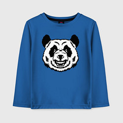 Лонгслив хлопковый детский Чёрно-белая голова панды с оскалом, цвет: синий