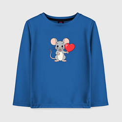 Лонгслив хлопковый детский Мышка с сердечком в руках, цвет: синий