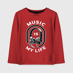 Лонгслив хлопковый детский Музыка is my life, цвет: красный