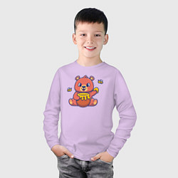Лонгслив хлопковый детский Мишка с горшком мёда, цвет: лаванда — фото 2
