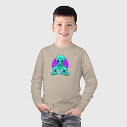 Лонгслив хлопковый детский Инопланетянин с масонским знаком, цвет: миндальный — фото 2