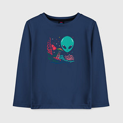 Лонгслив хлопковый детский Нло и инопланетянин, цвет: тёмно-синий