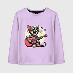 Детский лонгслив Забавный полосатый кот играет на гитаре
