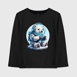 Лонгслив хлопковый детский Белый медвежонок - кибер спорт, цвет: черный