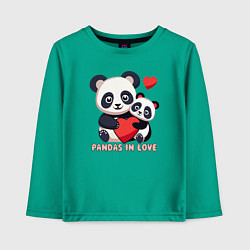 Лонгслив хлопковый детский Влюбленные панды с сердцем, цвет: зеленый