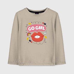 Лонгслив хлопковый детский Go girl lips, цвет: миндальный