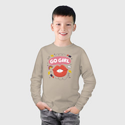 Лонгслив хлопковый детский Go girl lips, цвет: миндальный — фото 2