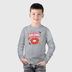 Лонгслив хлопковый детский Go girl lips, цвет: меланж — фото 2