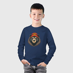 Лонгслив хлопковый детский Русский медведь в шапке с гербом, цвет: тёмно-синий — фото 2