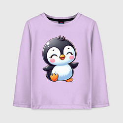 Лонгслив хлопковый детский Маленький радостный пингвинчик, цвет: лаванда