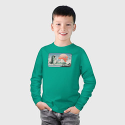 Лонгслив хлопковый детский Монстр горы Фудзи, цвет: зеленый — фото 2