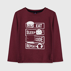 Детский лонгслив Eat sleep code repeat арт