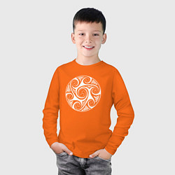 Лонгслив хлопковый детский Белый кельтский круглый узор, цвет: оранжевый — фото 2