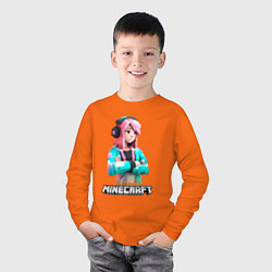 Лонгслив хлопковый детский Minecraft девушка с розовыми волосами, цвет: оранжевый — фото 2