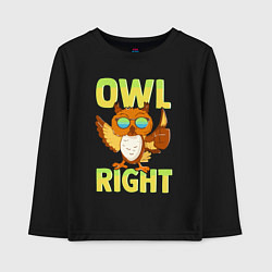 Детский лонгслив Owl right - каламбур отлично