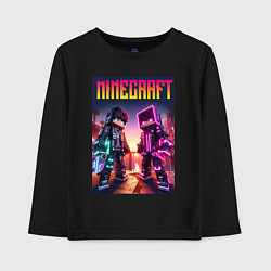 Лонгслив хлопковый детский Minecraft - neon fantasy ai art, цвет: черный