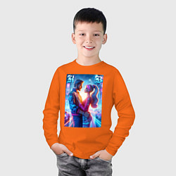 Лонгслив хлопковый детский Любовь Барби и Кена - нейросеть, цвет: оранжевый — фото 2