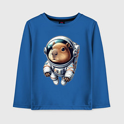 Лонгслив хлопковый детский Прикольный капибарыш космонавт - нейросеть, цвет: синий