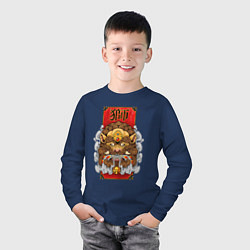 Лонгслив хлопковый детский Мифологический китайский лев, цвет: тёмно-синий — фото 2