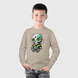 Лонгслив хлопковый детский Скелет и звёзды зелёный, цвет: миндальный — фото 2
