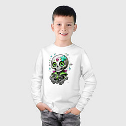 Лонгслив хлопковый детский Скелет и звёзды зелёный, цвет: белый — фото 2