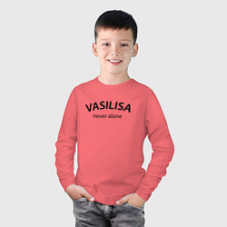 Лонгслив хлопковый детский Vasilisa never alone - motto, цвет: коралловый — фото 2