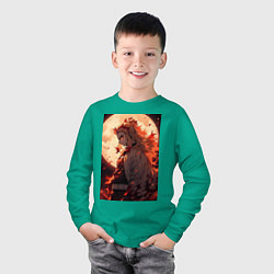 Лонгслив хлопковый детский Кёджуро Ренгоку столп пламени, цвет: зеленый — фото 2