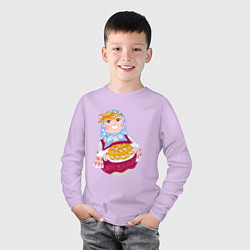 Лонгслив хлопковый детский Матрешка хозяйка в русском стиле с пирогом, цвет: лаванда — фото 2