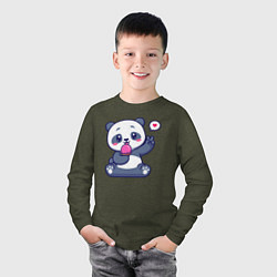 Лонгслив хлопковый детский Ice cream panda, цвет: меланж-хаки — фото 2